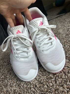 adidas Women's White Athletic Sneakers with Pink Stripes SIZE 7
